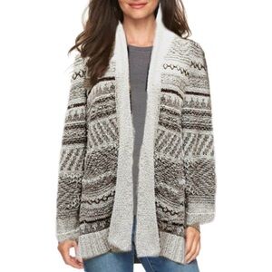 Lucky Brand Patterned Open Front Cardigan - Gray and Cream - Medium